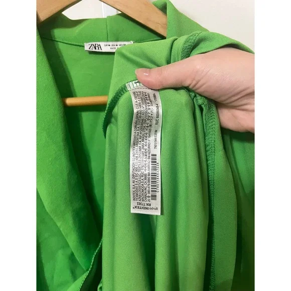 NWT Zara Wrap Mini Dress Women Medium Green Sleeveless Shawl Collar Side Tie - Picture 7 of 9
